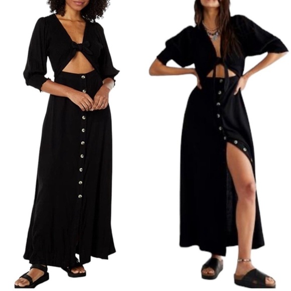 NWT. Free People String of Hearts Smocked Maxi Dress Black XS - Picture 2 of 12